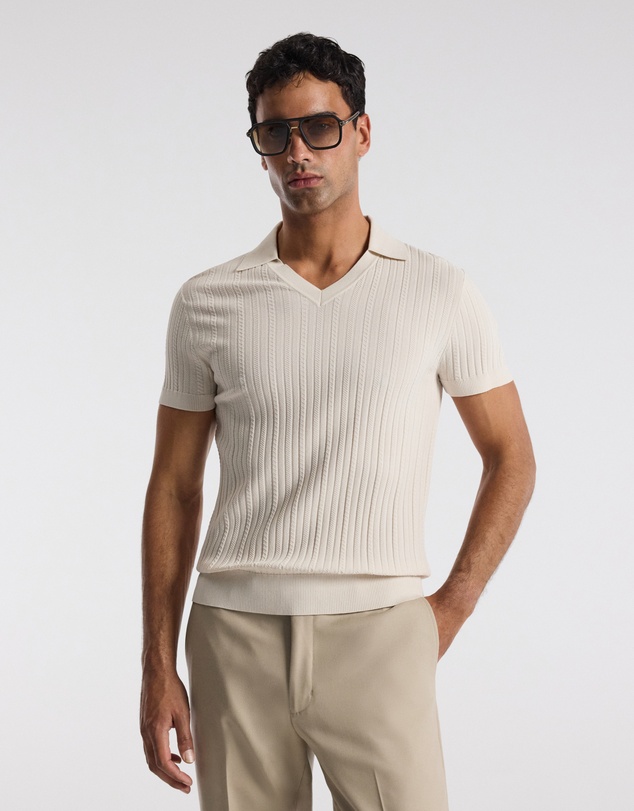 Calibre - Collared Technical Knit Polo Parchment