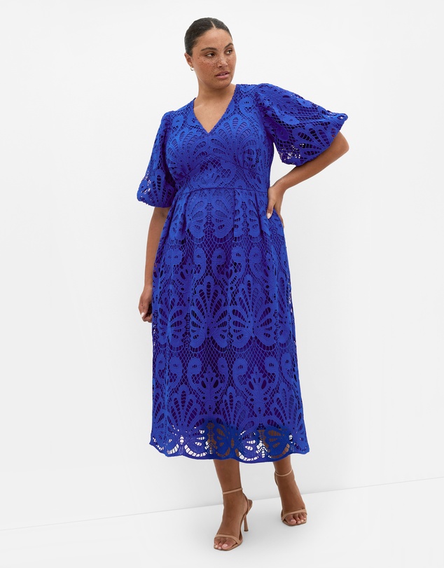 City Chic - Plus size Dani Embroidered Midi Dress - ocean blue