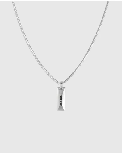 GUESS - Silver-Tone Matte Crystals Tag Necklace