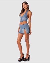 EDIKTED - Katrina Slitted Denim Mini Skirt