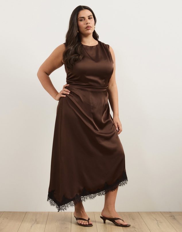Atmos&Here Curvy - Quinn Satin Midi Dress with Lace Trim
