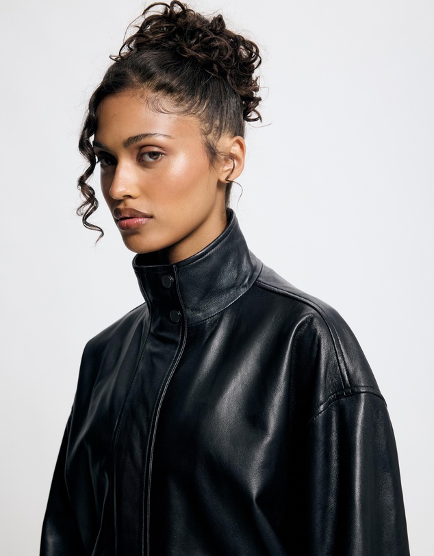 Lover - Byron Oversized 100% Leather Funnel Neck Bomber Jacket