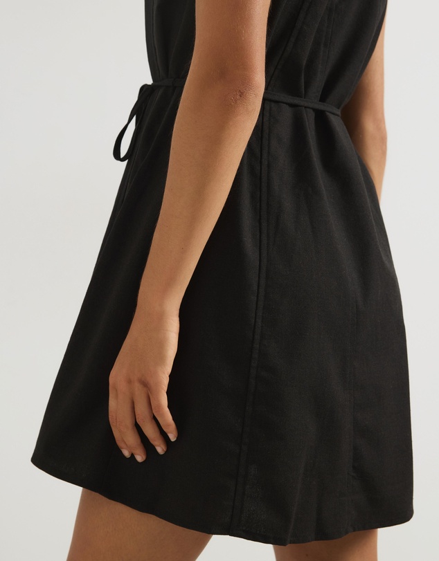 Atmos&Here - Willow Linen Blend A-Line Mini Dress with Top Stitching Detail