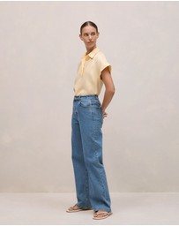 Trenery - Linen Cap Sleeve Shirt in Butter