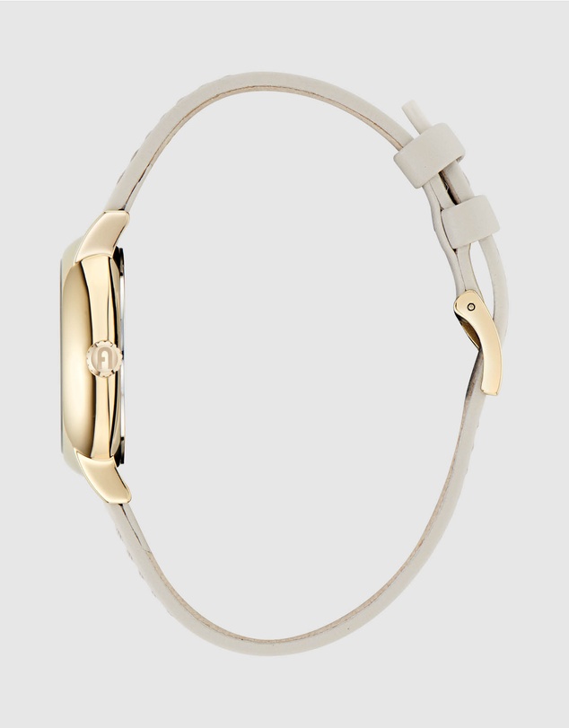 Furla - Easy Shape Yellow Gold-Tone Grey Leather Strap Watch