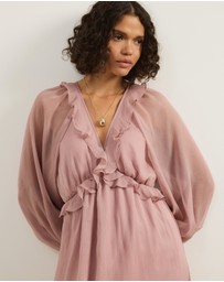 Atmos&Here - Tyla V-Neck Boho Midi Dress with Ruffle Detail