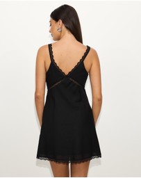 Dazie - Porcelain Linen Blend Lace Trim Mini Dress