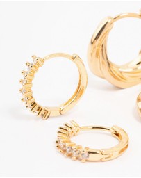 Lovisa - Gold Plated Cubic Zirconia Twist Huggie Earrings 2-Pack