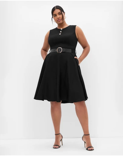 City Chic - Plus size Vivienne Sleeveless Skater Dress - black