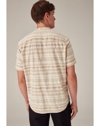 NEXT - Textured Stripe Short Sleeve Shirt With Grandad Collar