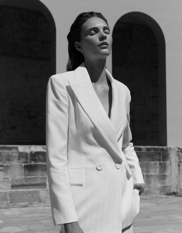 Carla Zampatti - Ivory Starlight Twill Double Breasted Blazer