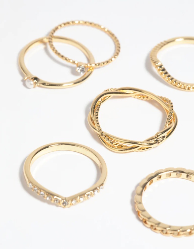 Lovisa - Gold Plated Diamante Twist Ring 6-Pack