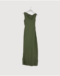 Revibe - Repaired AERE Fia Linen Draped Off Shoulder Maxi Dress - AU 12