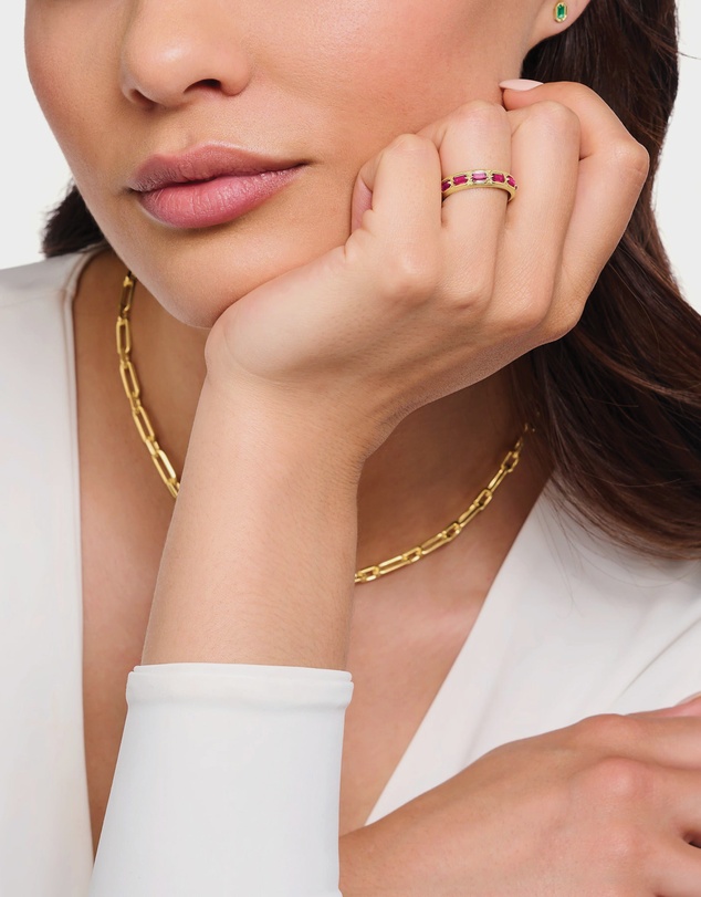 THOMAS SABO - Gold Plated Band Ring in Crocodile Design with Red Stones