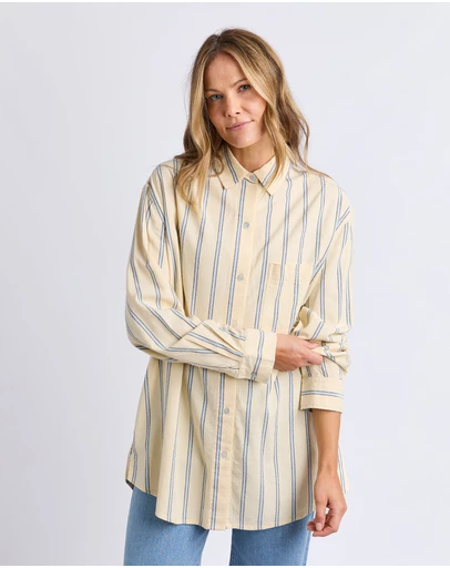 Foxwood - Sadie Shirt Lemon/Blue/Coffee Stripe