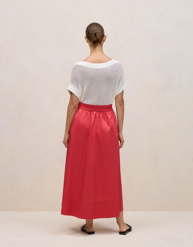 Trenery - Cotton Sateen Waterfall Skirt in Crimson