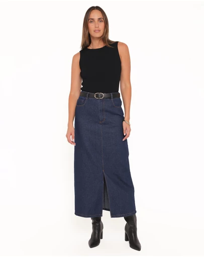 Petal & Pup - Dana Denim Midi Skirt - Midnight