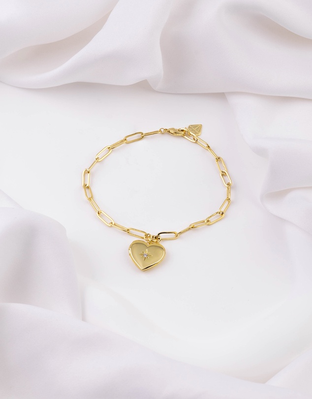 Wanderlust + Co - Heart Gold Locket Bracelet