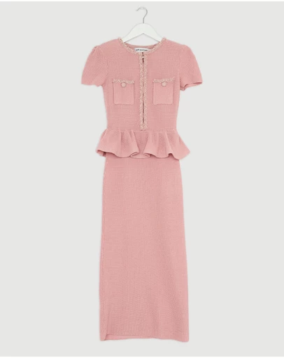 Revibe - Repaired Self Portrait Peplum Knit Midi Dress - AU 8