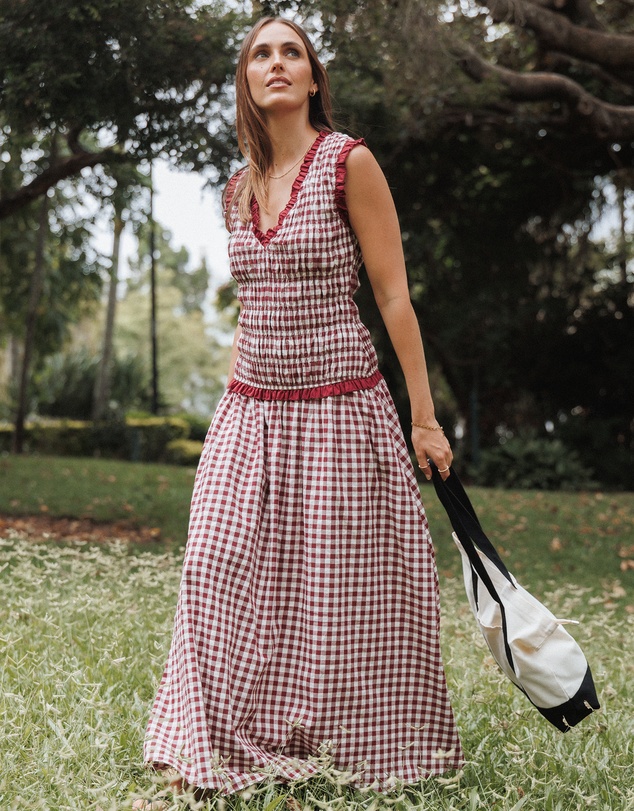 Petal & Pup - Leabrook Maxi Dress - Burgundy Gingham
