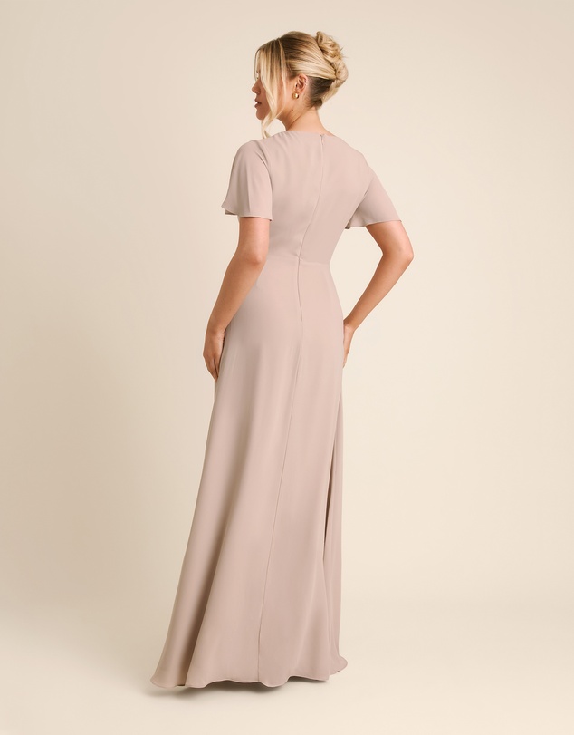 Six Stories - Knot Front Flutter Sleeve Chiffon Bridesmaid Dress