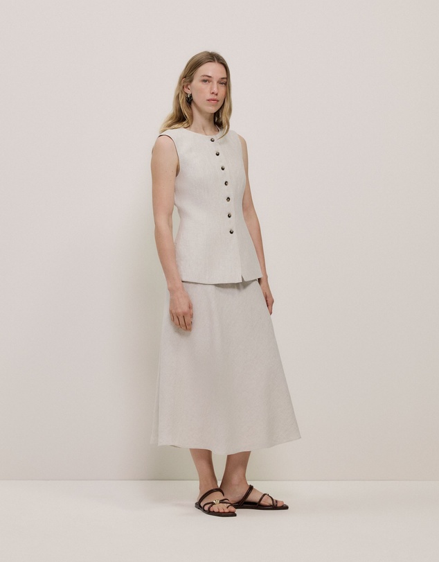 Trenery - Yarn Dyed Linen Bias Slip Skirt in Flax