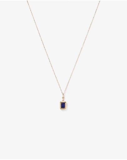 Michael Hill - Emerald Cut Created Sapphire Bezel Pendant with Chain in 10kt Yellow Gold