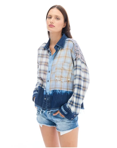 THE TALES - Mixed Flannel And Denim Shirt