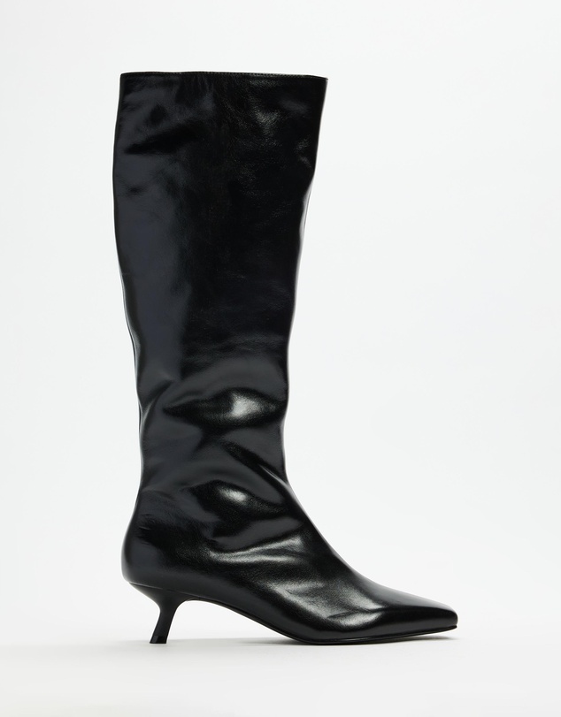 AERE - Maria Leather Knee High Kitten Heel Boots