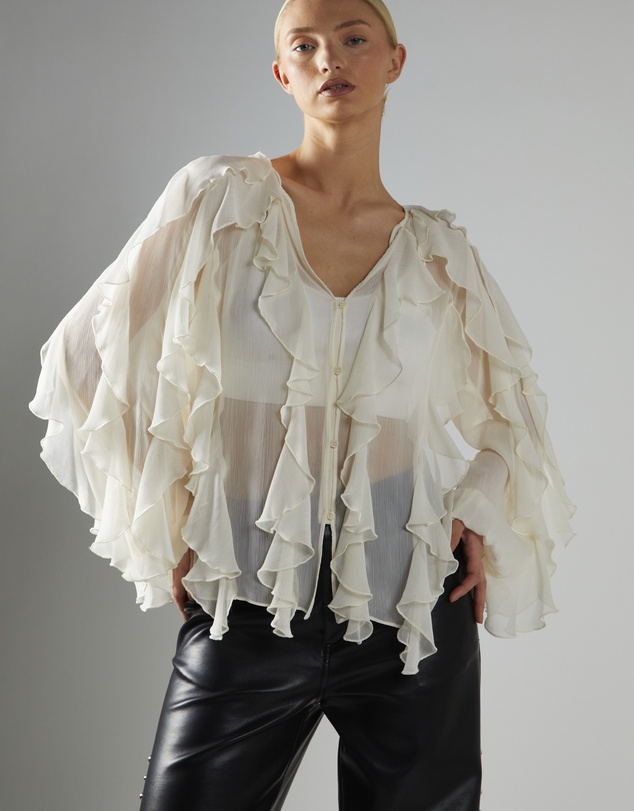 Glamorous - V-neck Button front Ruffle Blouse
