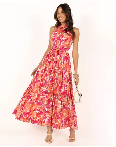 Petal & Pup - Caroline Maxi Halter Dress - Red Orange