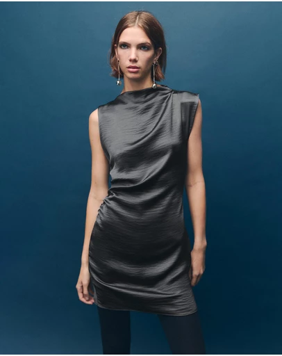 M.N.G - Satin Dress With Creased Effect