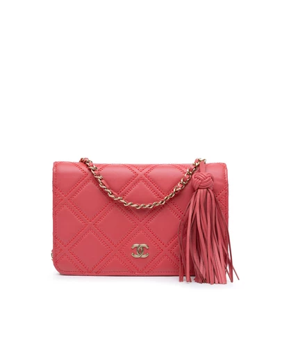 Chanel - Pre-Loved Quilted Lambskin Double Stitch Tassel Wallet On Chain