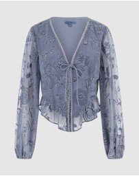 GUESS - Seiah Tie Front Long Sleeve Top