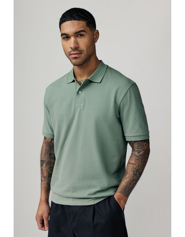 NEXT - Textured Waffle Button Through 100% Cotton Polo Shirt
