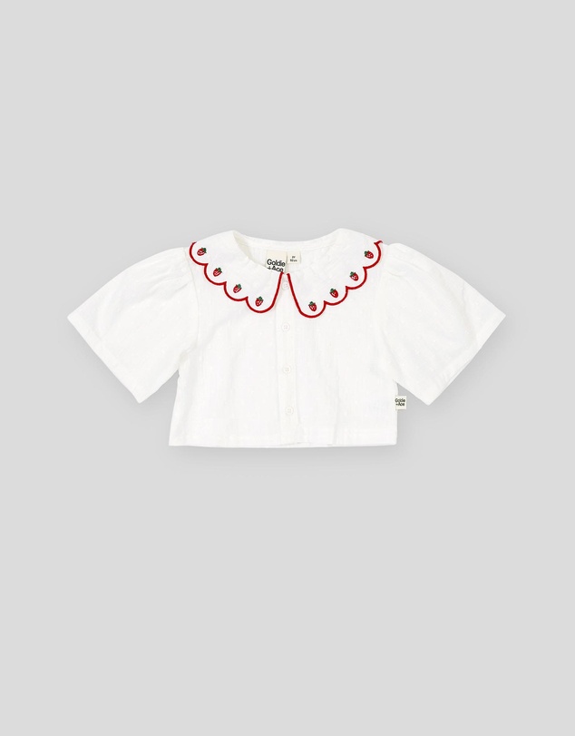 Goldie + Ace - Scallop Collar Strawberry Cropped Blouse - Babies-Kids