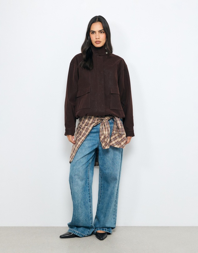Revibe - Repaired AERE Ines Suede Look Funnel Neck Jacket - AU 12