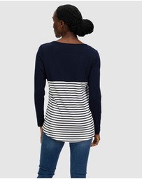 Angel Maternity - Cleo Maternity & Nursing Long Sleeve Top in Navy Stripe