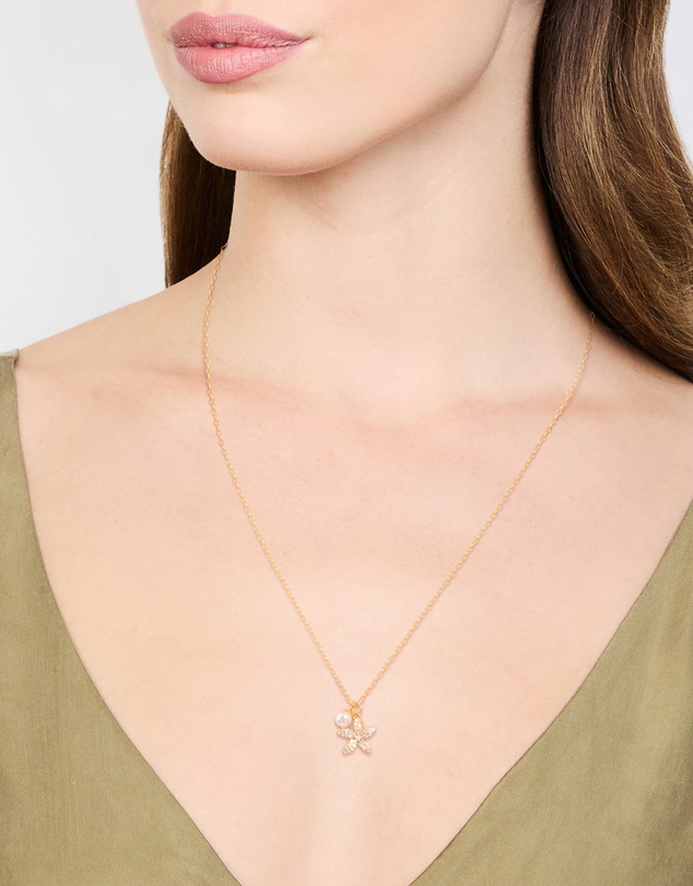 Lovisa - Gold Plated Sterling Silver Starfish Freshwater Pearl Chain Necklace