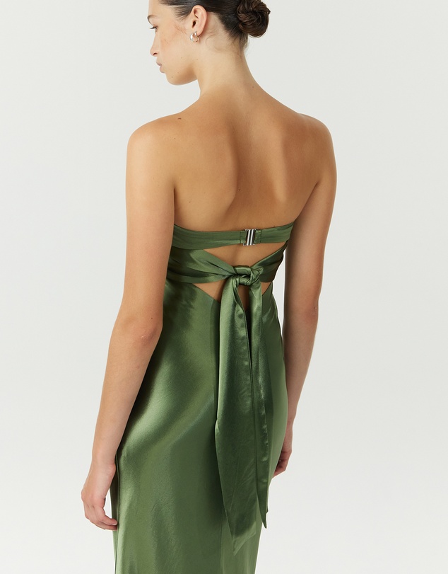 Third Form - Satin Tie Back Strapless Maxi Dress