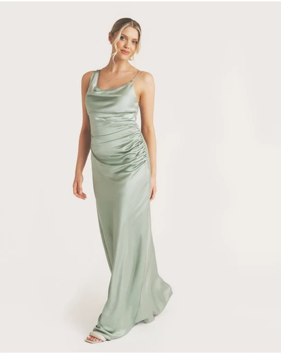 Six Stories - Cowl Front Asymmetrical Satin Bridesmaid Dress