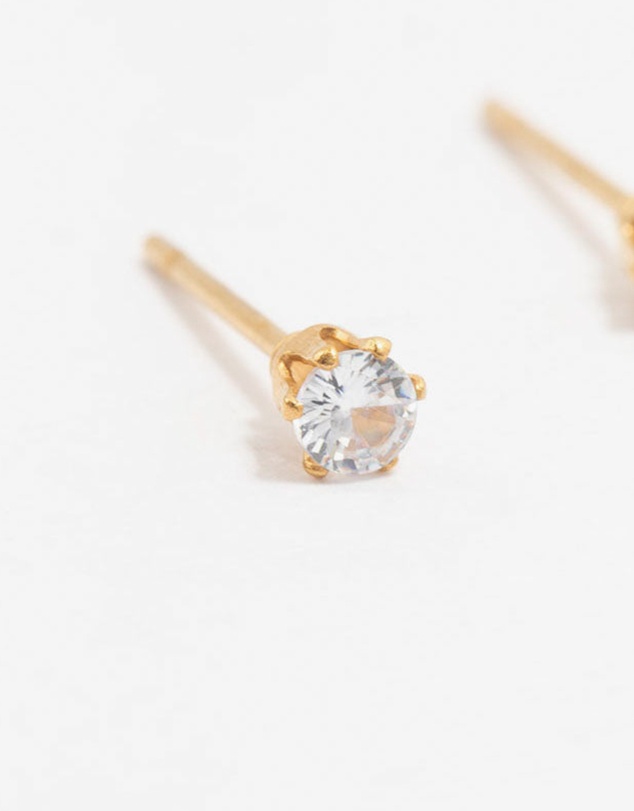 Lovisa - Waterproof Gold Plated Stainless Steel Cubic Zirconia Stud Earrings 3 MM