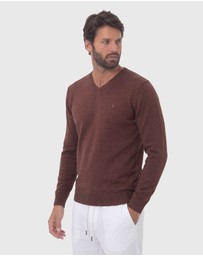 Coast Clothing - V-Neck Cotton Jumper - Chocolate