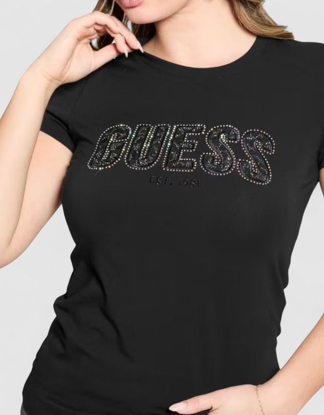GUESS - Crew Neck Short Sleeve Logo Lace T-Shirt