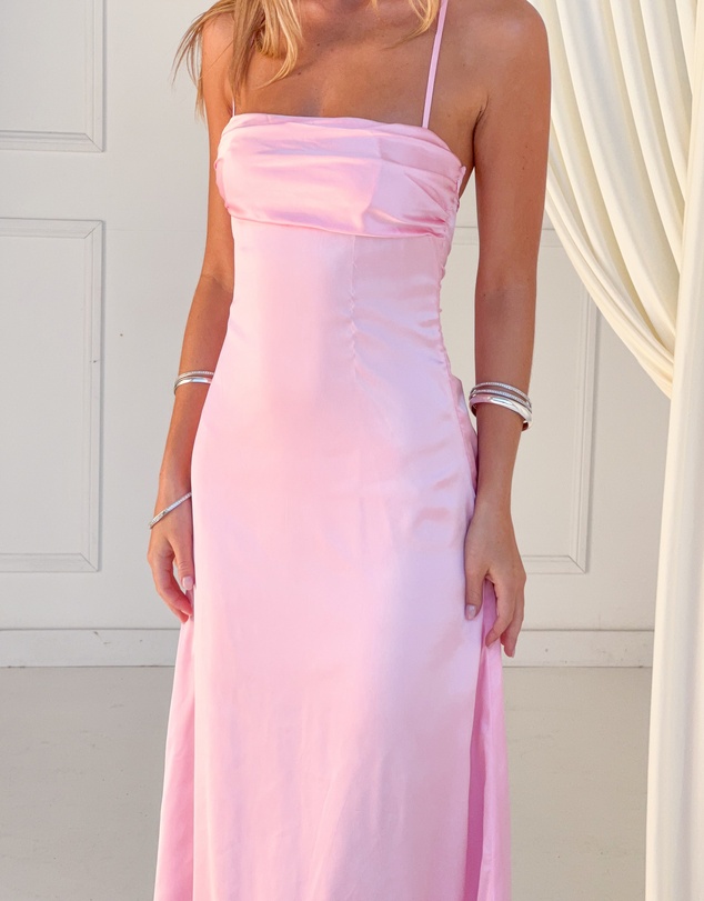 Beginning Boutique - Blaise Pink Satin Maxi Dress