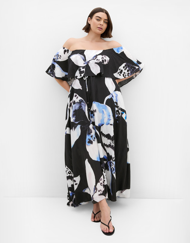 City Chic - Plus size Jacinta Bloom Print Maxi Dress - black
