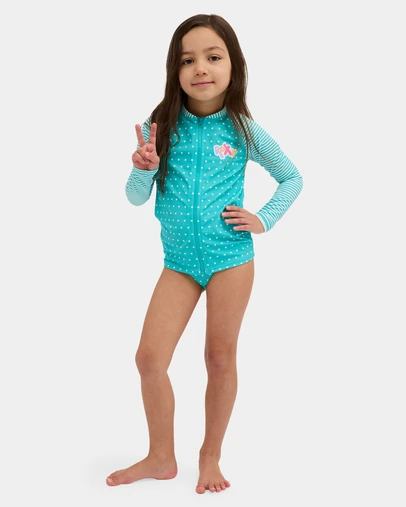 Roxy - Girls 2 to 7 Coastal Clash Long Sleeve Swim Two Piece