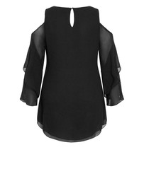 City Chic - Plus sizeCold Shoulder Hi Lo Top - black