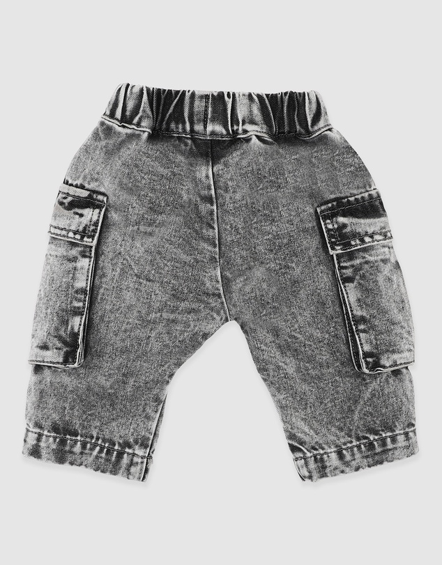 Fox & Finch - Washed Black Pull On Cargo Jeans
