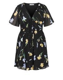 City Chic - Plus size Petal Print Mini Dress - black